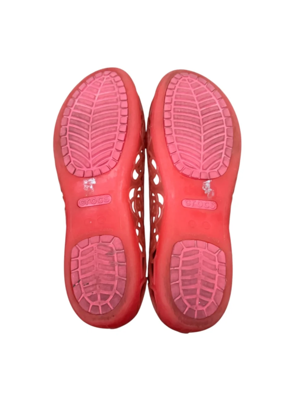 Crocs Girls Pink Coral Jelly Peep Toe Flats Water Shoes Size J2 C2